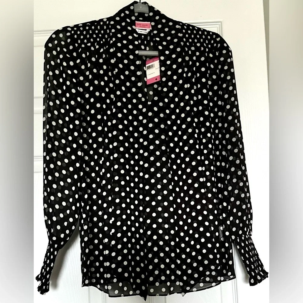RARE KATE SPADE NWT domino dot chiffon top— size XS